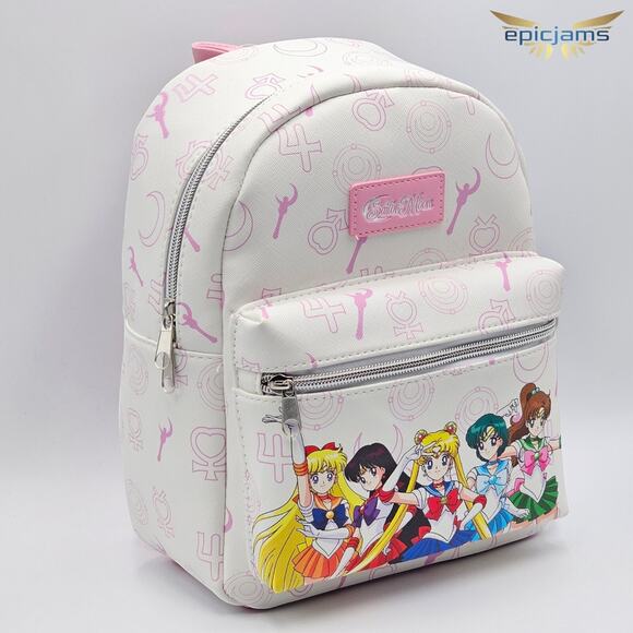 Sailor Moon Pink Icons White Mini Backpack Bag New - Picture 2 of 5